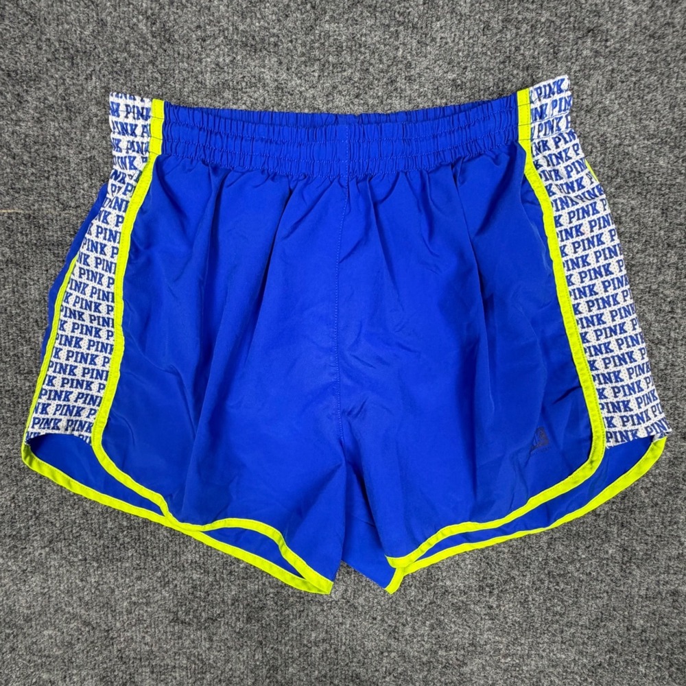 Victoria's Secret PINK Blue Running Shorts Neon Yellow Trim Small